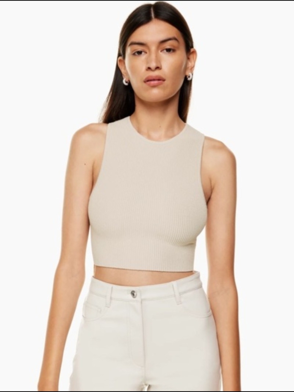 Aritzia Babaton Sculpt Knit Cropped Tank Top XS Cream Ribbed Stretch New